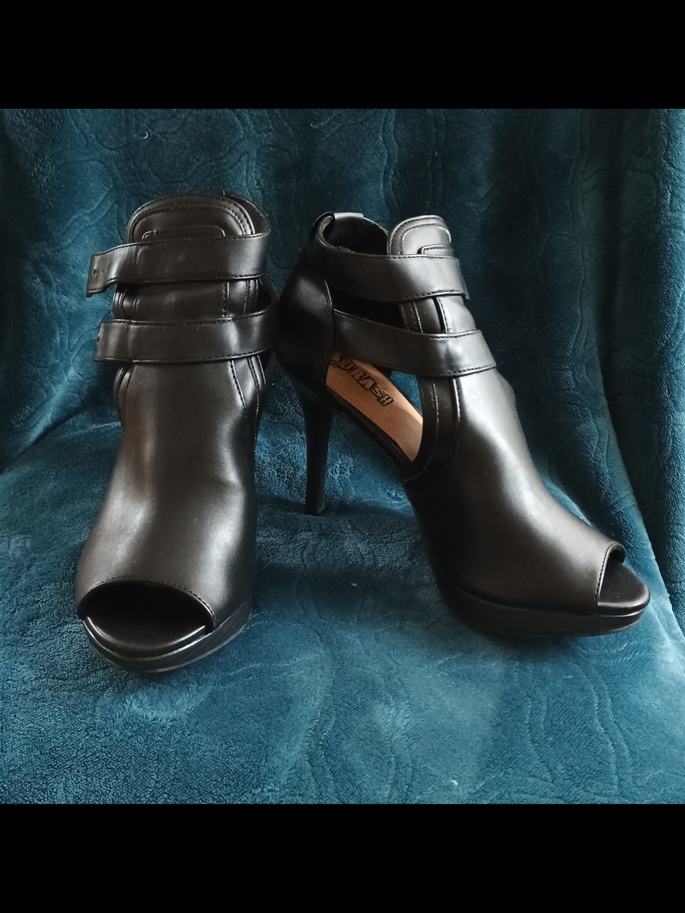 Black Peep-Toe High Heel Ankle Booties